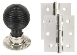 Beehive Door Knob & Hinge Pack - Wood & Nickel